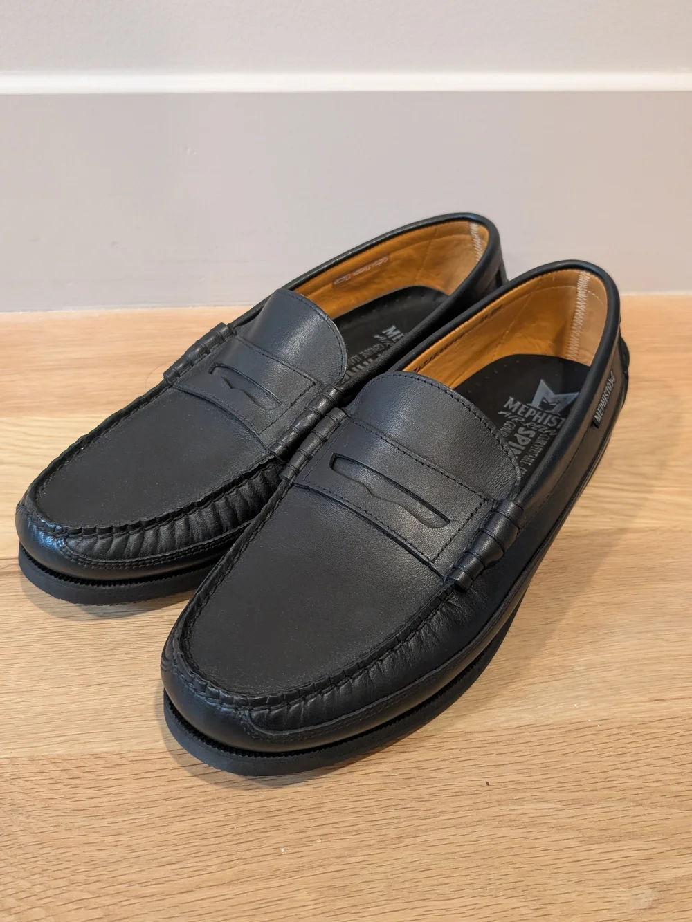Mephisto Black Leather Penny Loafers